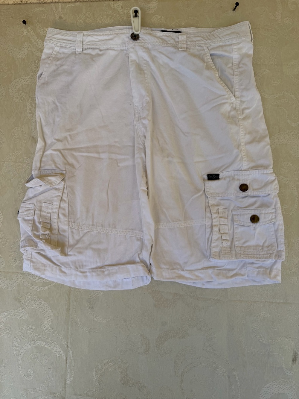 Marc Ecko White Cargo Shorts with Button Flap Pockets